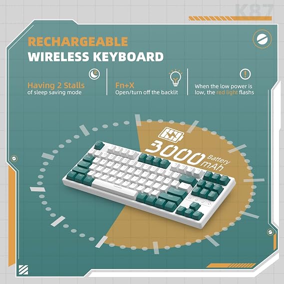ZIYOU LANG K87 Wireless Gaming Mechanical Keyboard TKL 87 Keys,Triple Mode 2.4GHz/BT 5.0/Coiled Keyboard Cable RGB Backlit Hot Swap Keyboard 3000mAh Battery Linear Yellow Switch for Win/Mac/Linux
