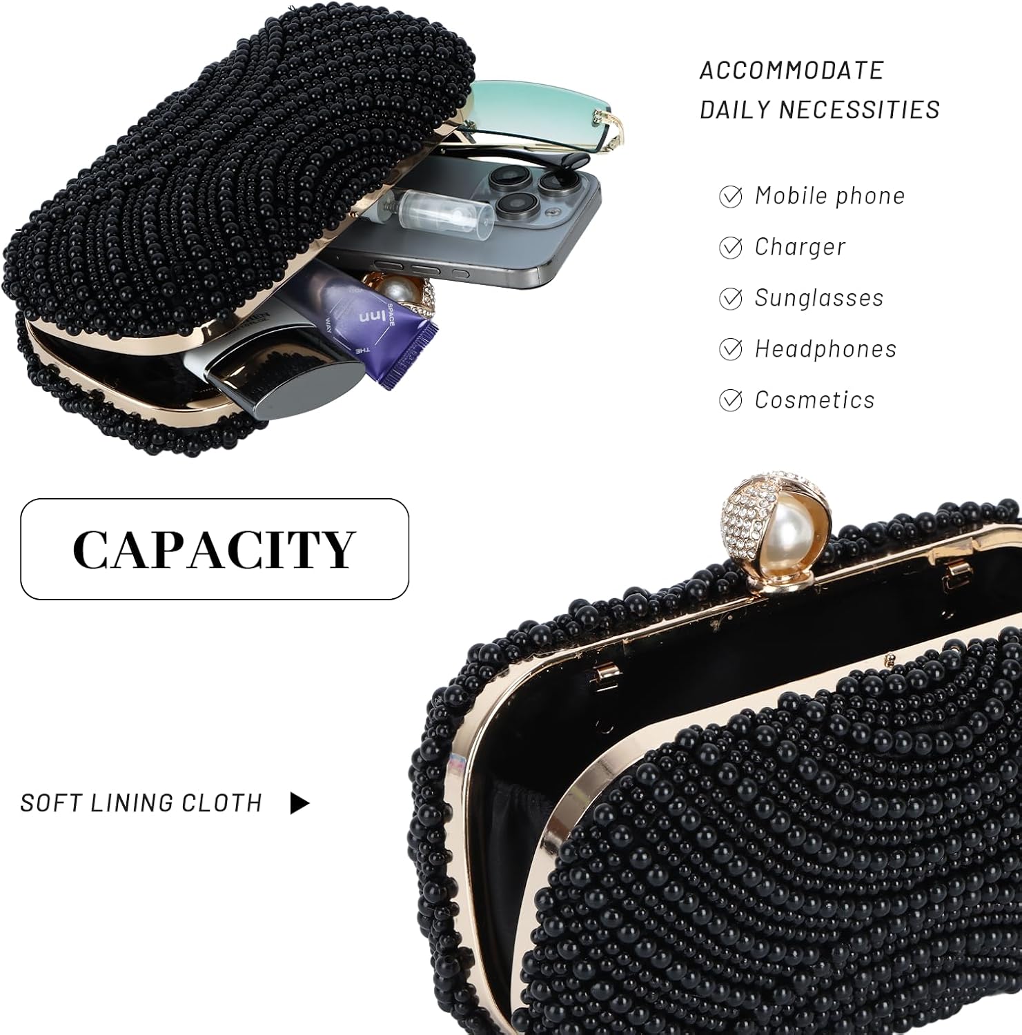 Oweisong Pearl Clutch Purses for Women Wedding Bride Pearl Evening Bag Party Clutch Wallet Tote Handbag - Image 6