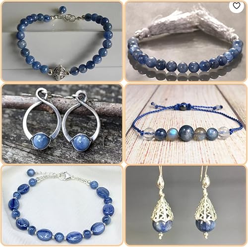 Miniatura 5 de GEM-Inside Cuentas naturales de 516 pulgadas (8 mm) de cianita azul, piedras preciosas redondas lisas y sueltas de cristal de energía para hacer