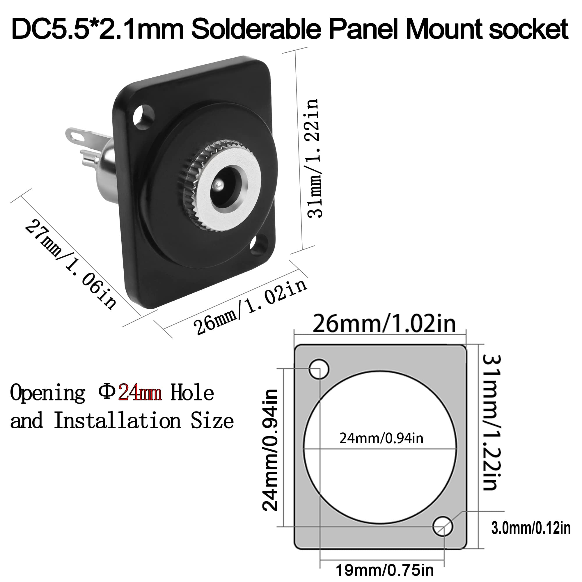 Amazon.com: QIANRENON 5.5mm* 2.1mm Panel Mount Adapter DC5.5 * 2.1