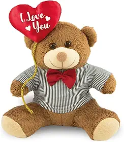 Urso de Pelúcia com Balão, 30cm, Presente Dia dos Namorados para Mulher (Marrom)