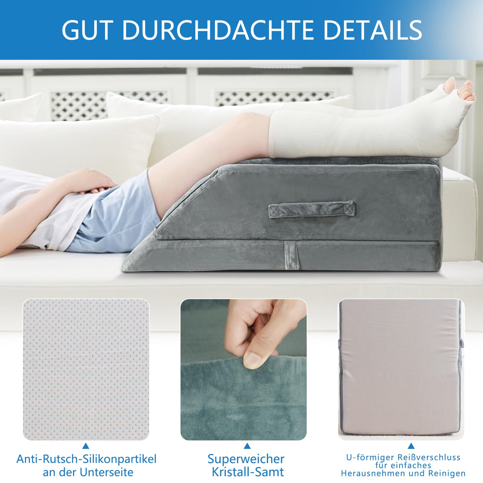 Höhenverstellbare Venenkissen zum Beine Hochlagern - Ergonomisches Beinhochlagerungskissen - Kniekissen Beinkissen, für Lymphdrainage, zum Ausruhen, Beine bei Varizen, Ischias Linderung