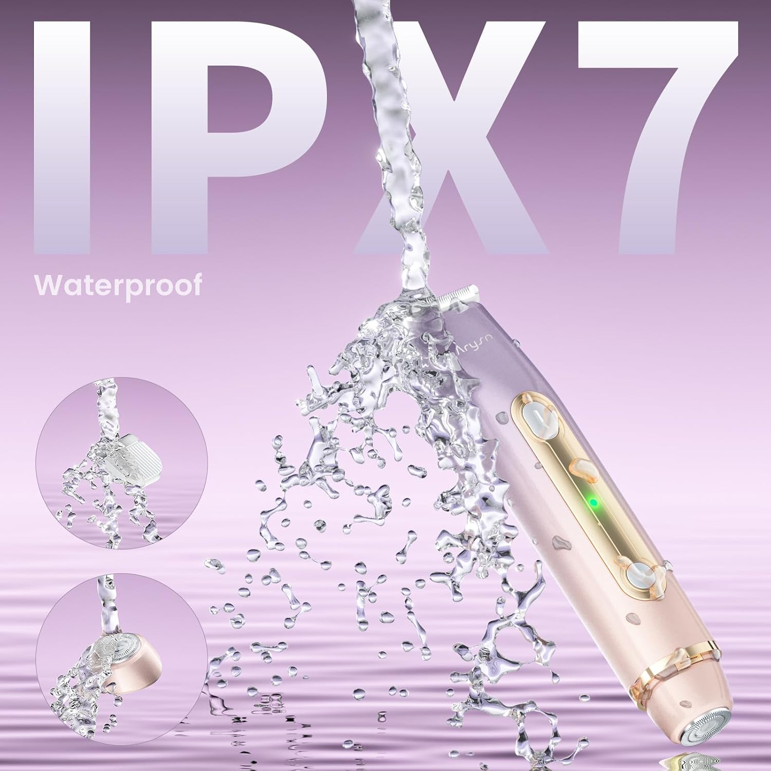 Bikini Trimmer for Women, 2 in 1 Dual Head Rechargeable Electric Shaver, Painless Pubic Hair Trimmer for Underarm Leg Arm Body Face– IPX7 Waterproof & Travel-Friendly,Lavender Glow