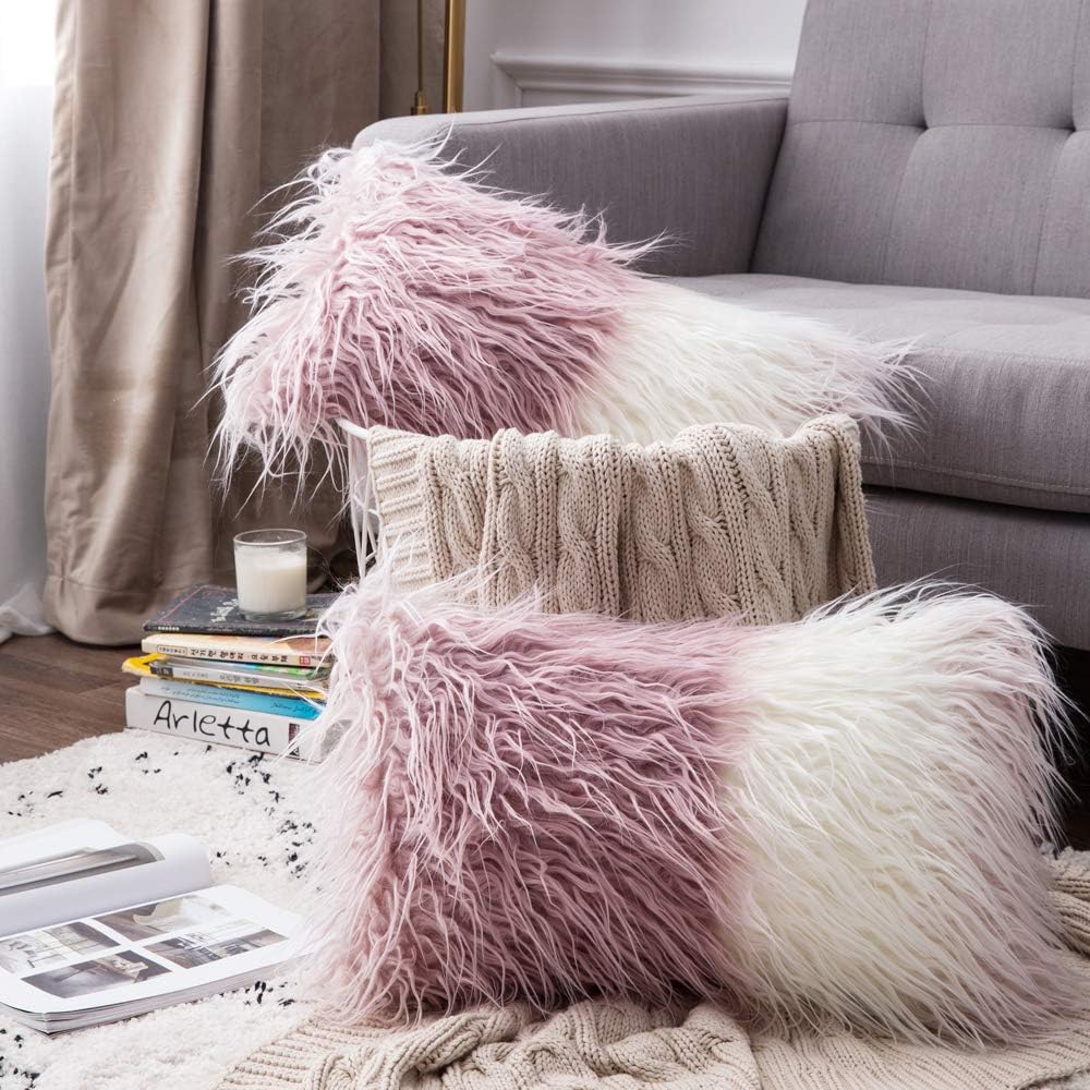 MIULEE Pack of 2 Decorative Throw Pillow Covers Gradient Ombre Plush Faux Fur Luxury Deluxe Fluffy Super Soft Cushion Case Pillowcase Sham for Couch Sofa Car Bedroom 12x20 Inch 30x50 Gradient Pink