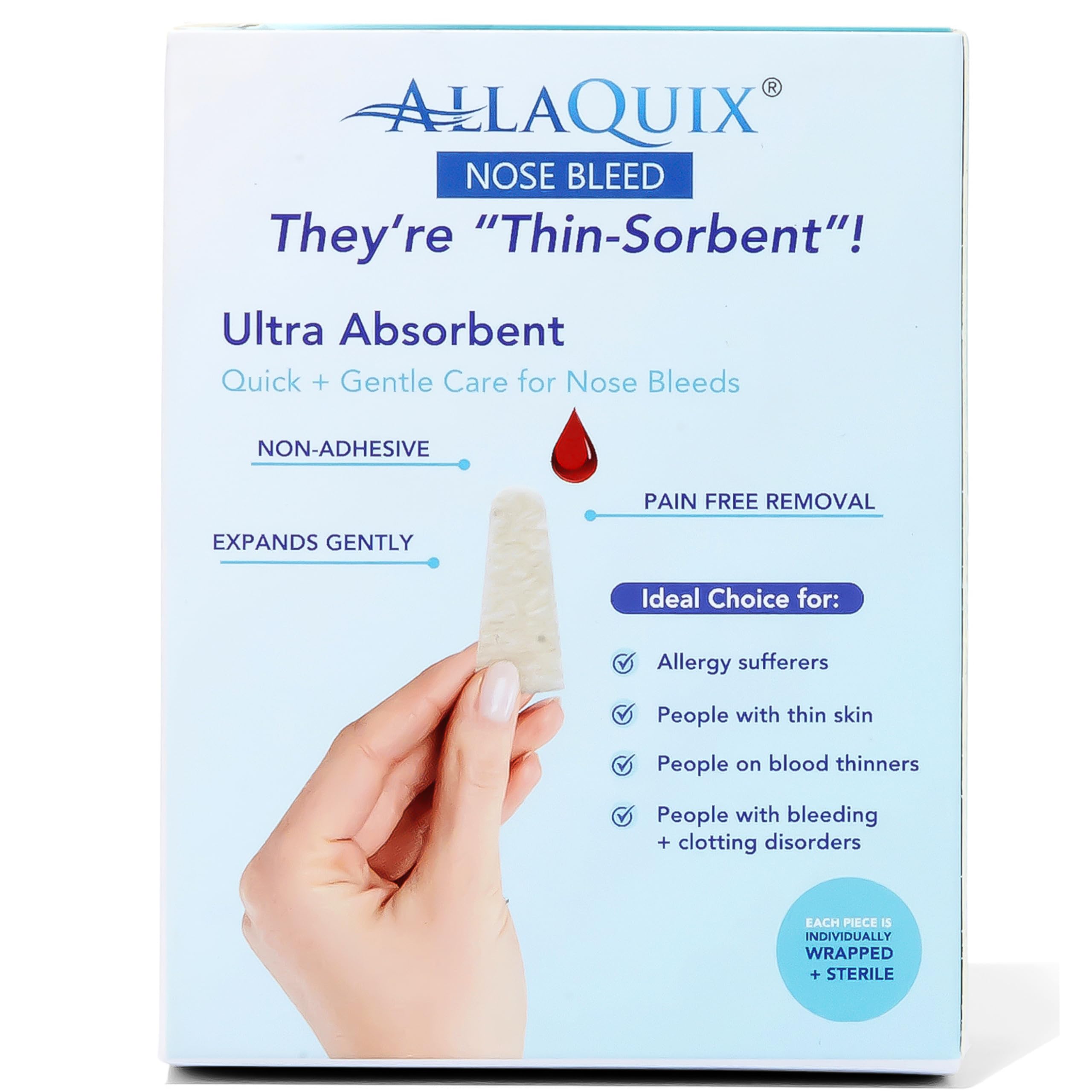 Nose Bleed Stopper – Hemostatic Gauze Plugs Made with Calcium Alginate (Box of 12) – Fast Relief for Nosebleeds | Highly Absorbent, Soft, Sterile, Safe for Blood Thinners
