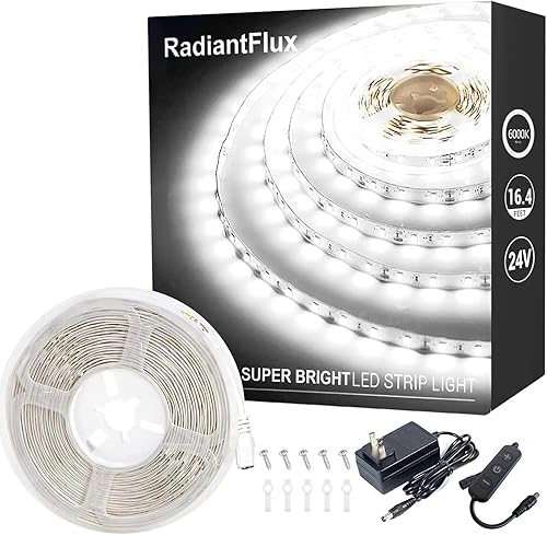 Tira de luces LED blancas para dormitorio, pequeña tira de luces LED regulables de 16.4 pies, súper brillante, flexible, cinta de luces LED para