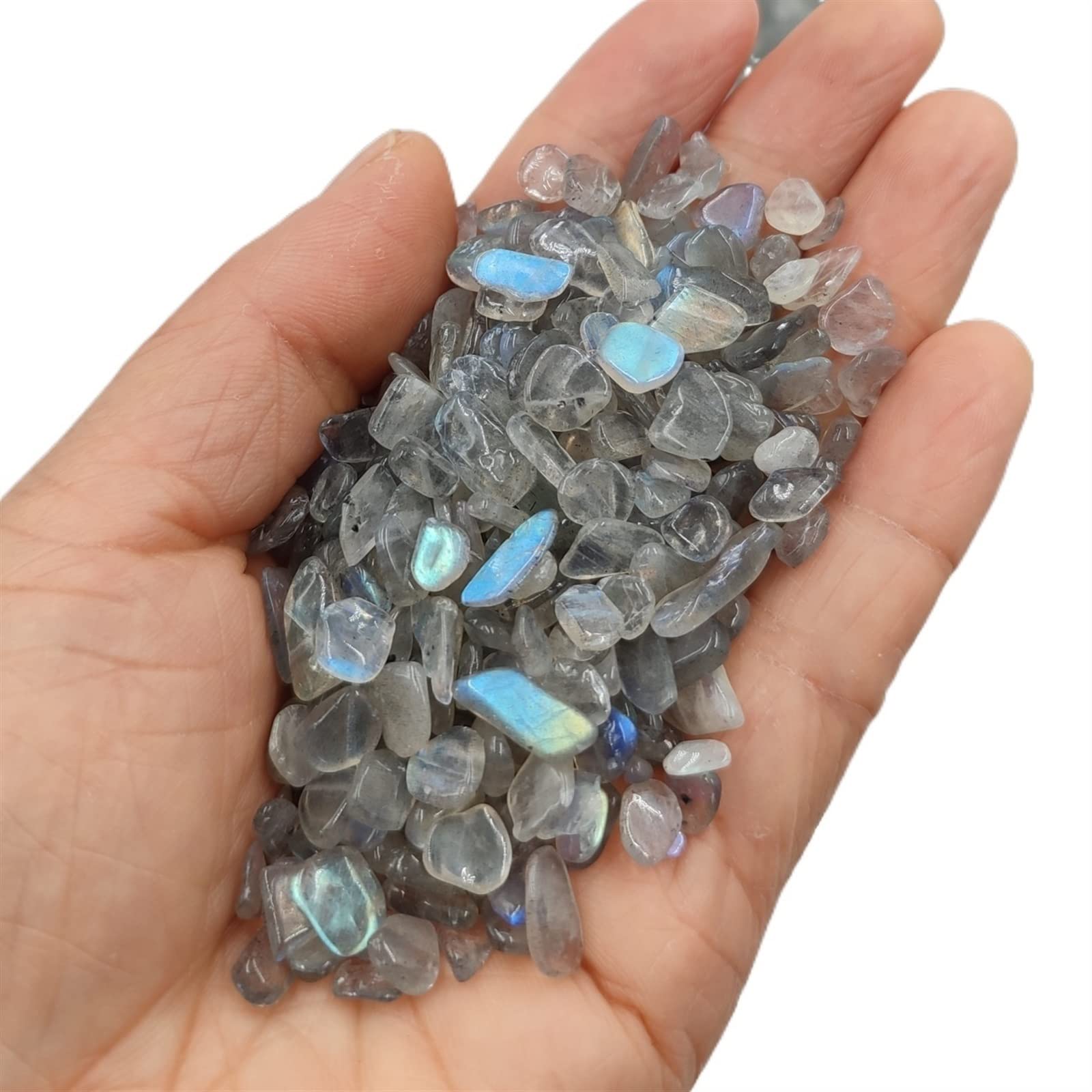 Raumdekoration 100 g Bulk natürlicher Grauer Mondsteinsplitter, Felskies, Labradorit, Trommelstein, Kristallprobe, Edelstein, Heimdekoration,