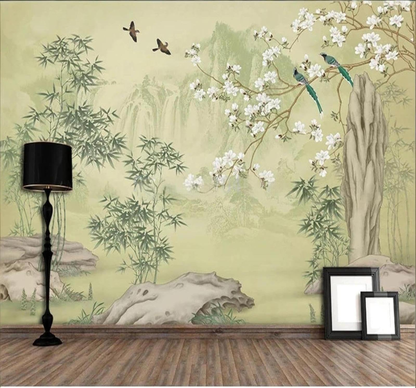 XLMING Classic Fresh Bamboo Magnolia Landscape 3D Wallpaper Luxury Home Dining Decor Paste Sofa Living Room The Wall for Bedroom Mural-250cm×170cm