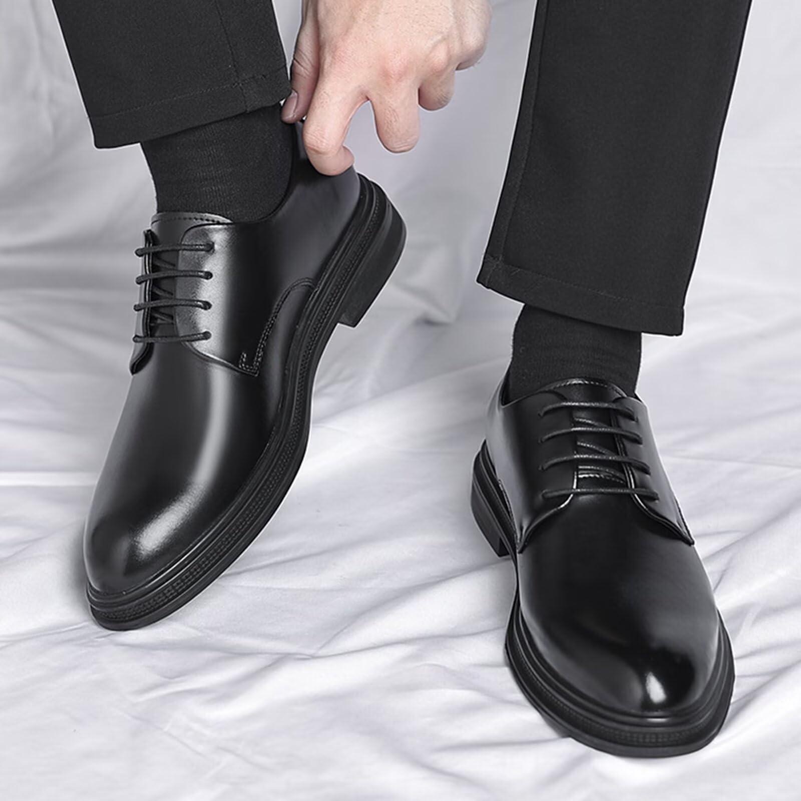 Scarpe Eleganti da Uomo con Rialzo Invisibile da 2,36" - Scarpe da Guida Oxford con Rialzo Antiscivolo in Pelle con Lacci per Matrimonio e Ufficio