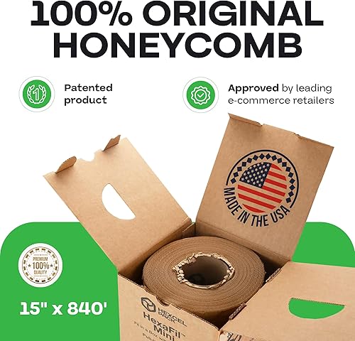 Miniatura 2 de IDL Packaging HexaFil - Papel kraft de embalaje de panal de abeja de 15 pulgadas x 840 pies en caja autodisponible, relleno de caja de amortiguación