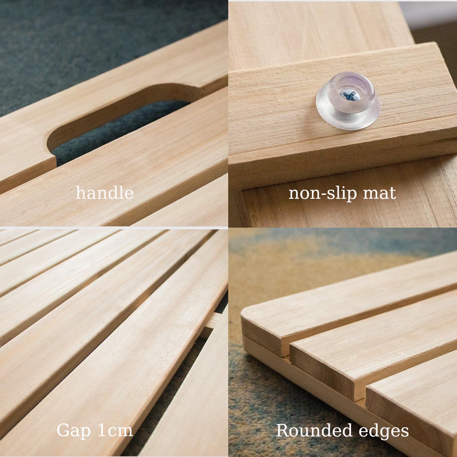 Tappetino da bagno in legno con tavoletta in bambù per bagno e doccia esterna, protezione antiscivolo con tappi in gomma, base per vasca da bagno (50 x 50 cm)