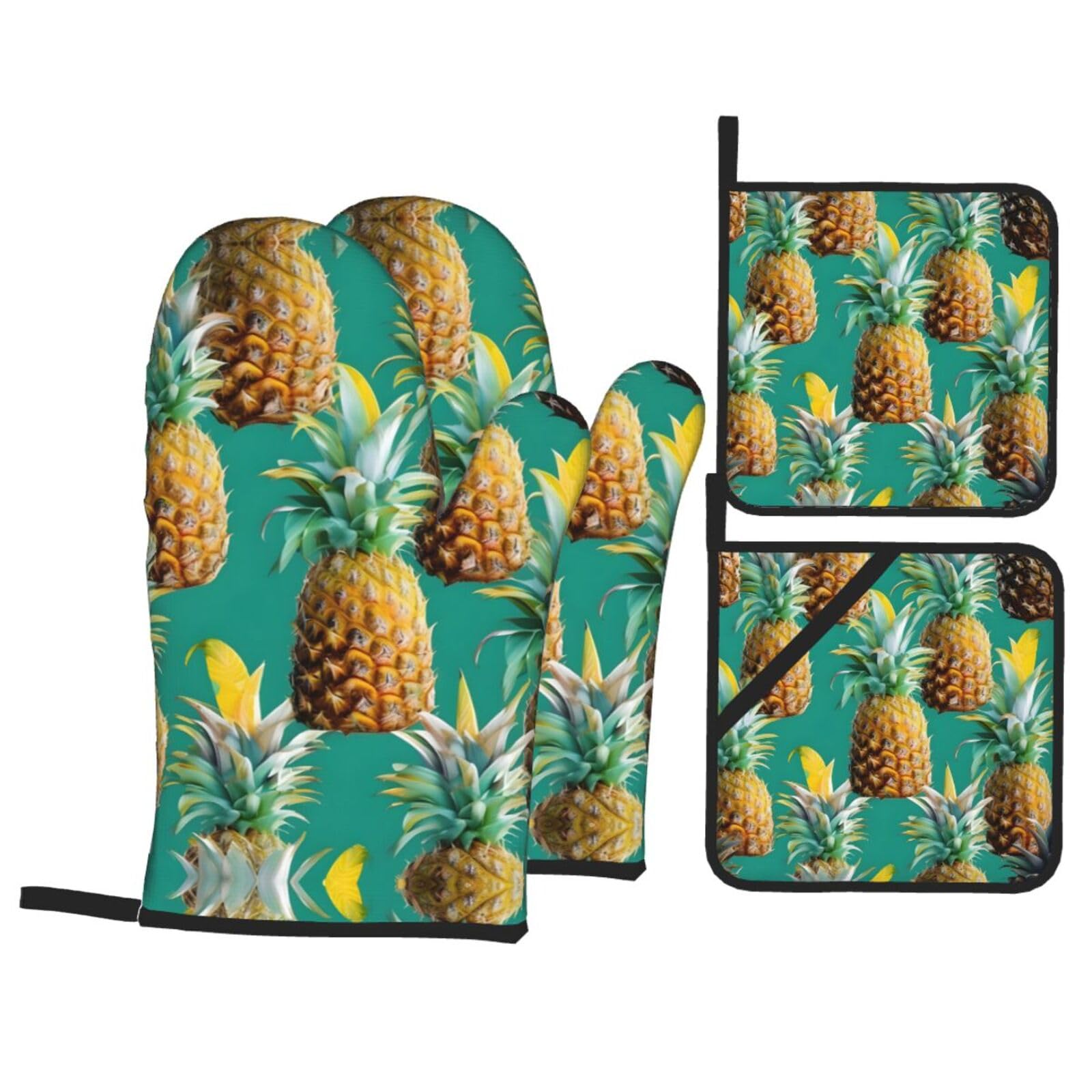 Tropical Pine Hawaiian Print Oven Mitts,Pot Holders, Heat Resistant Oven Mitts Gloves,Hot Pads for Kitchen Cooking Grill