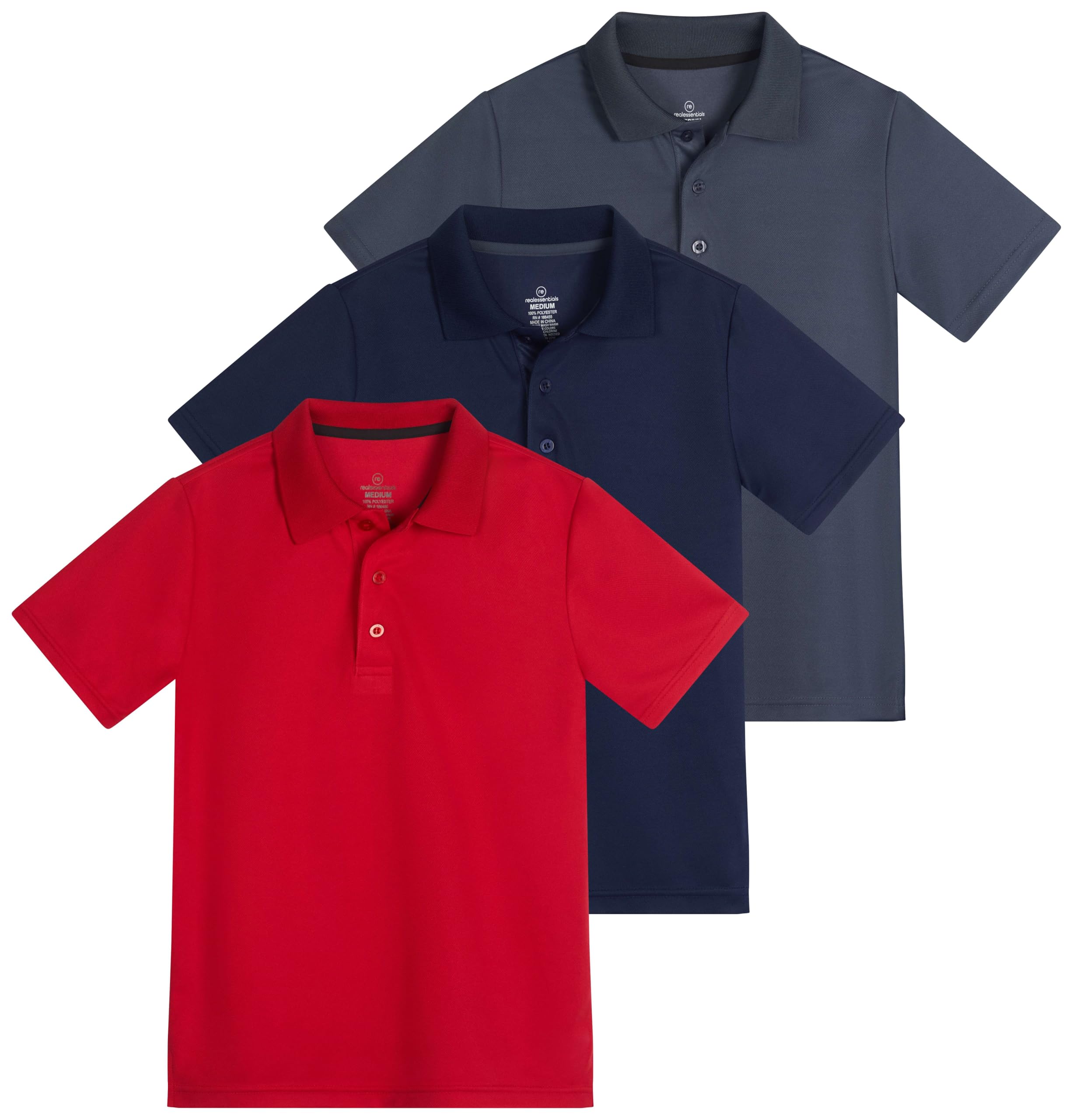 Real Essentials 3 Pack: Boy's Short Sleeve Polo Shirt - School Uniform Active Performance Golf (Ages 4-16)