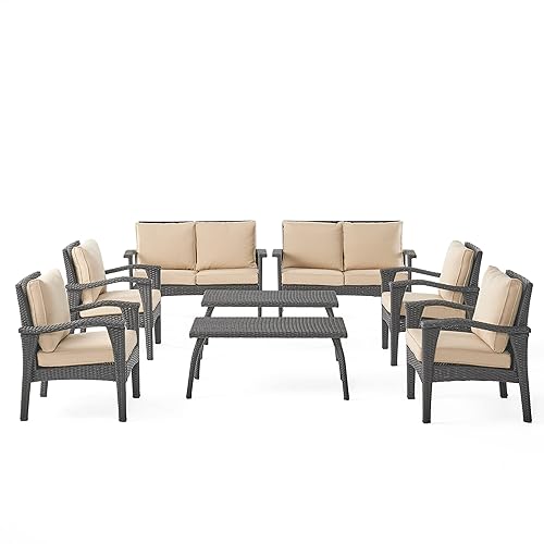 Christopher Knight Home Waikiki Outdoor Wicker Seating Set and Cushions,