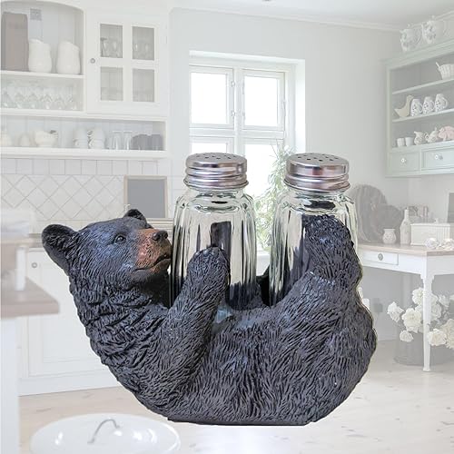 Miniatura 7 de Juego de saleros y pimenteros rústicos de oso negro en la parte posterior, accesorio decorativo de resina y vidrio para mesa de cocina, decoración