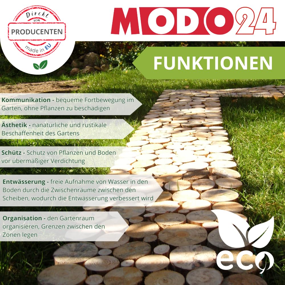 Gartenweg aus Holz, 1 Modul, Gehwegplatte, Gehweg aus Eichescheiben, Gehplatten, Holzscheiben, Holzplatten, Gartenplatten, Beetplatten, Weg Holzpfad, FSC-Holz, Modulmaß 80x50x3 cm