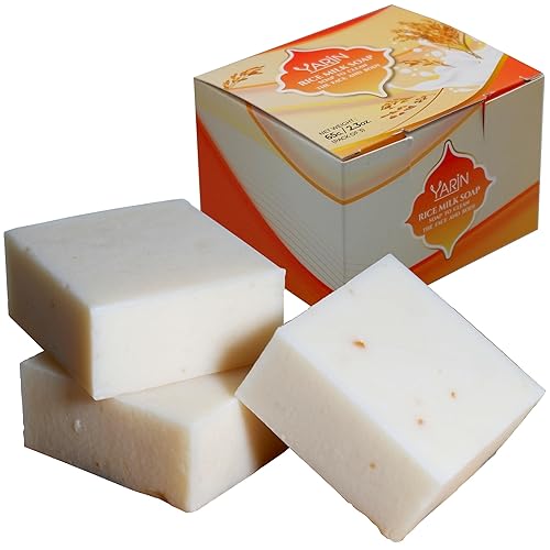 Jabones de leche de arroz, jabón para aclarar la piel con colágeno, 2.29 oz.+bolsa de malla reutilizable, exfolia, hidrata y conserva