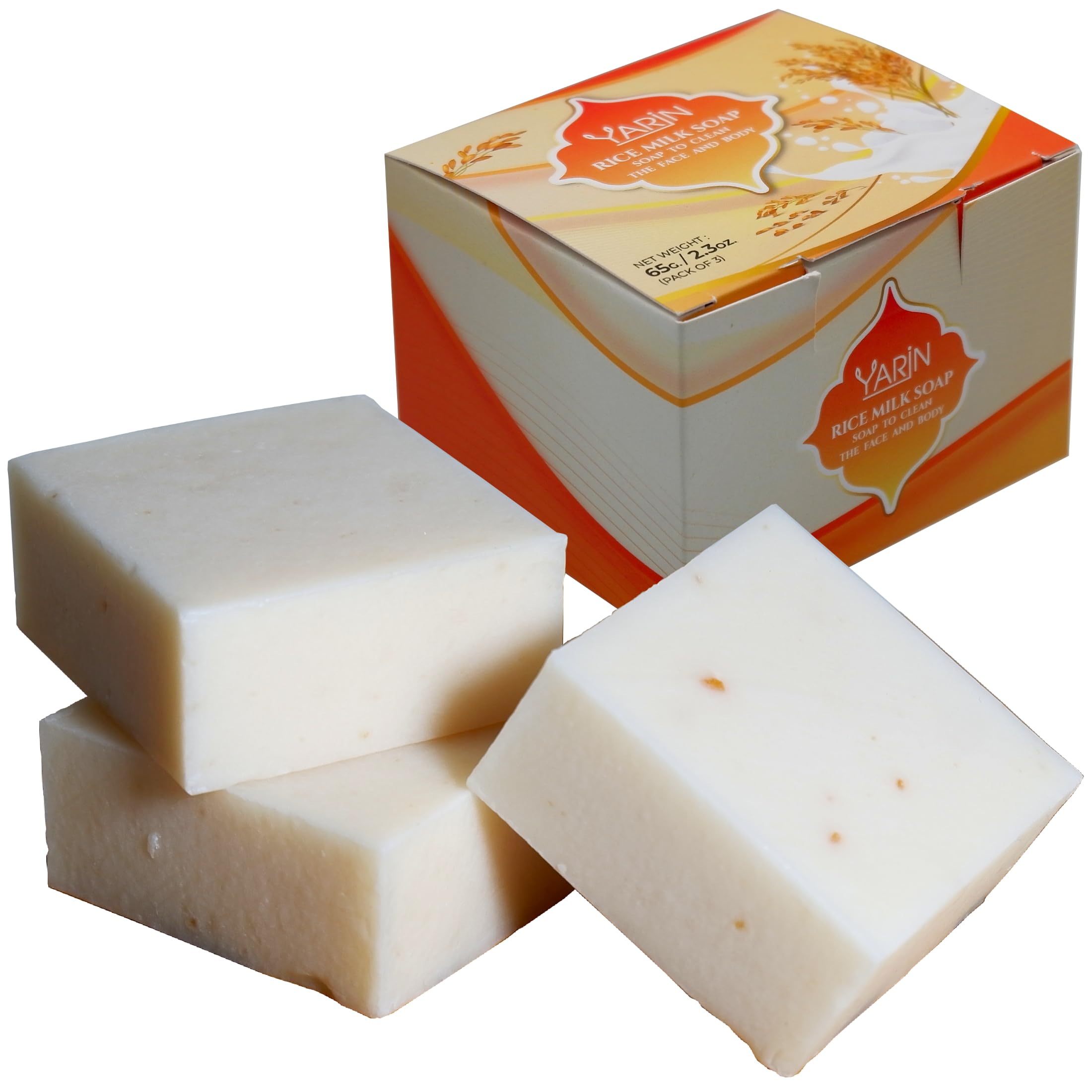 YARIN 3 Pcs Rice Milk Soaps Collagen Skin Lightening Soap 65 G.+Reusable Mesh Bag-Exfoliate, Hydrate, and Conserve