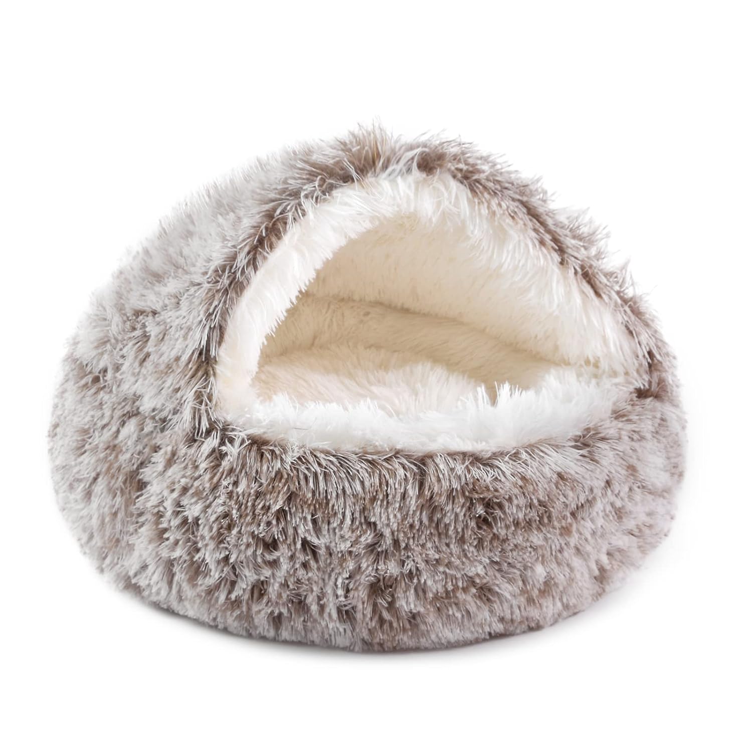 NOYAL Round Hooded Donut Dog Bed for Small Medium Pets - Plush Fluffy Anti-Anxiety Cat Cave Bed with