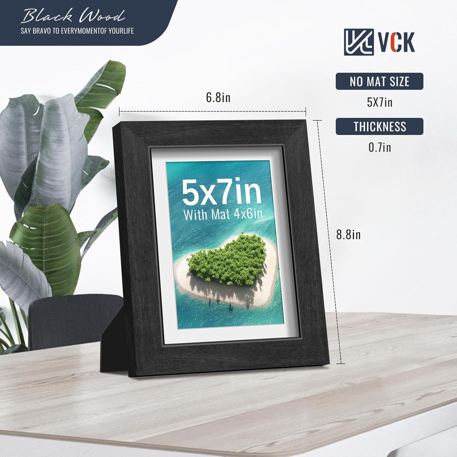 VCK 5x7 Picture Frames Black 3 Pack, Wide Border Solid Wood, Tempered Glass, Display 4x6 Photo with Mat or 5 x 7 without, for Home, Office, Gallery, Woodgrain Series, Tabletop & Wall Hanging