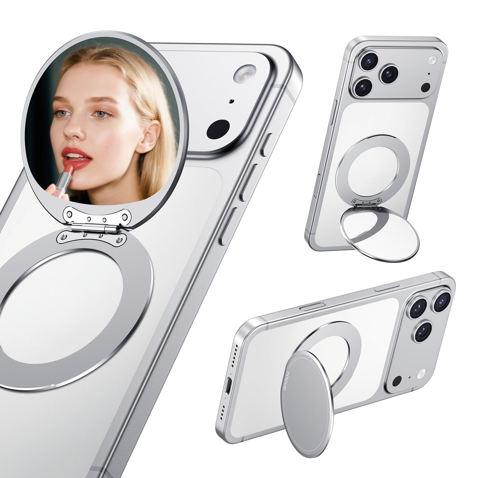 Custodia magnetica per telefono con specchio per MagSafe Supporto universale regolabile in metallo per iPhone 17/16/15/14 Pro Max Slim Phone Mirror per tutti gli smartphone utilizzati per donne