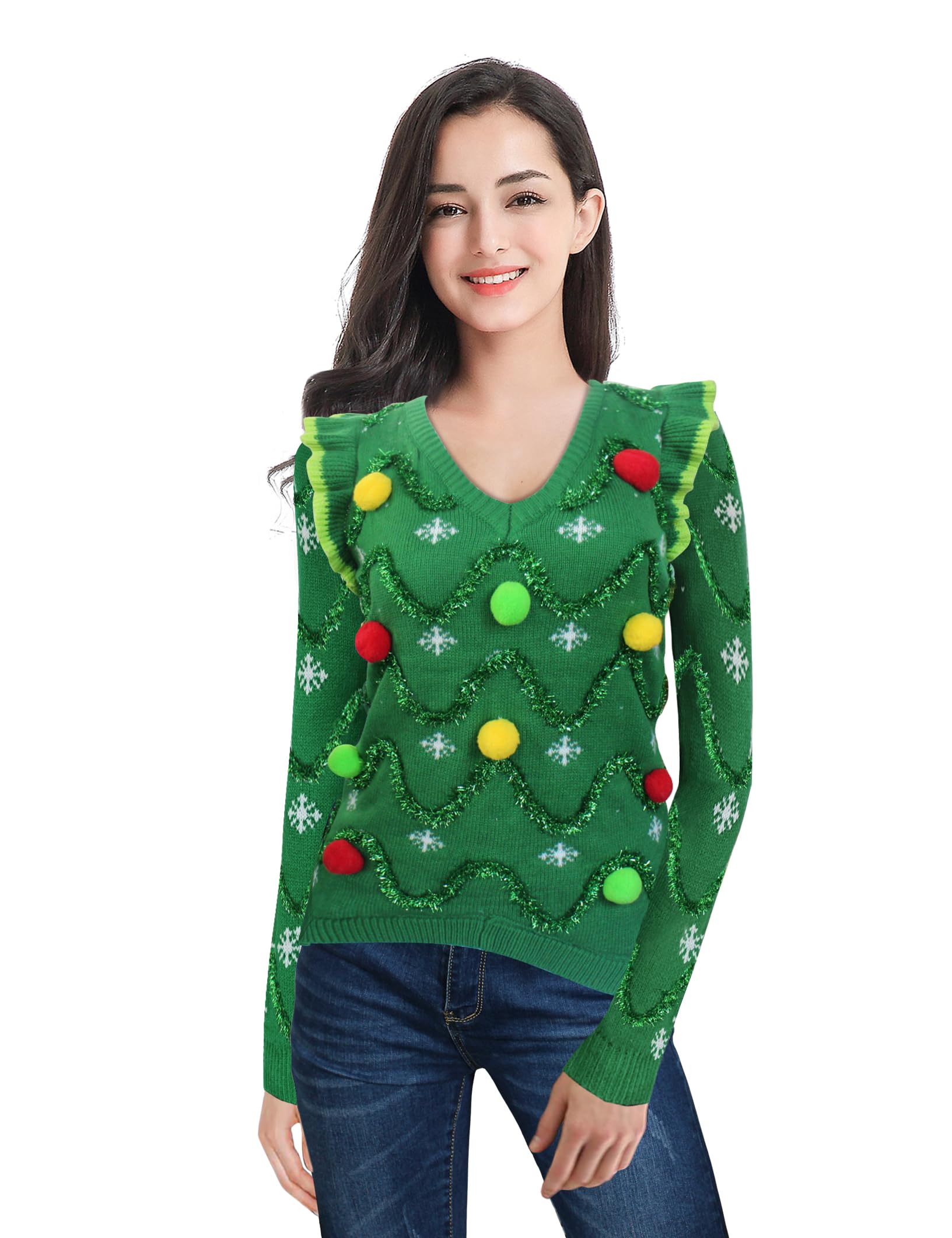 v28 Varied Ugly Christmas Sweater for Women Merry Reindeer Shirt Knit Sweaters