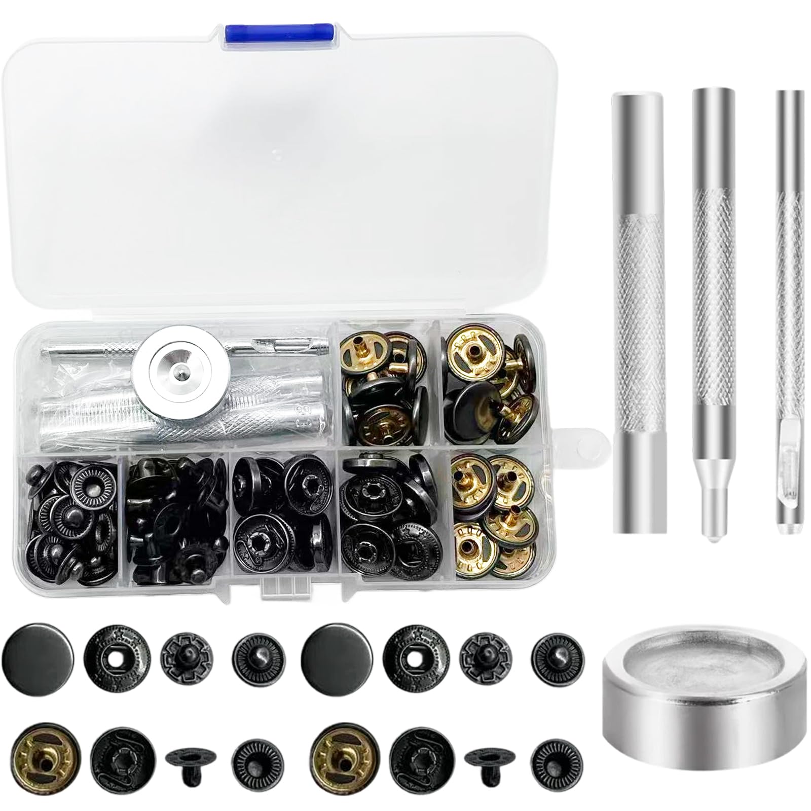 YSDINK 24 Sets Druckknopf Set, Knöpfe und Ösen 15mm aus Messing mit Werkzeug für DIY nähen, Metall Druckknöpfe in für Kleidung, Taschen, Jacken, Jeans, Lederhandwerk und Brieftasche (Rotguss)