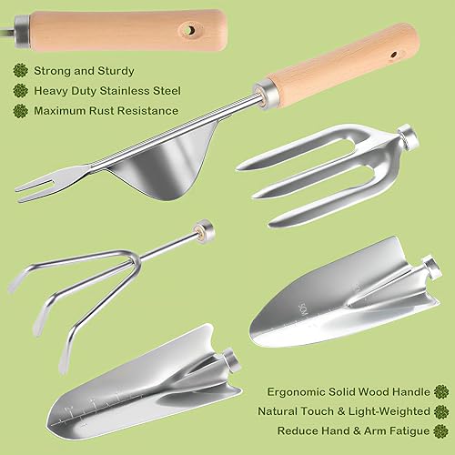 Miniatura 6 de Herramientas de jardinería resistentes, juego de herramientas de jardín de 9 piezas, acero inoxidable, a prueba de óxido, antideslizantes,