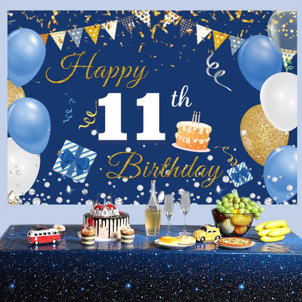 Glecxuy Taartdecoratie 11e verjaardag roségouden taartdecoratie Happy 11e verjaardag cake topper, glitter cake topper Happy Birthday ballonnen