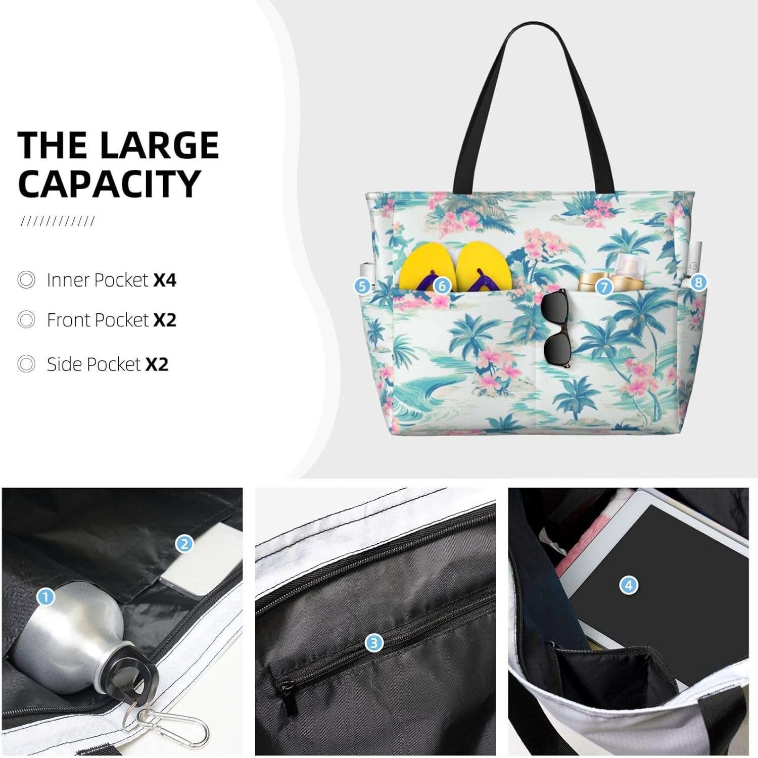 CHAOS MONKEY Women Large Beach Bag Sandproof Waterproof Travel Weekender Foldable Tote Bag for Pool Vacation Gym - Image 5
