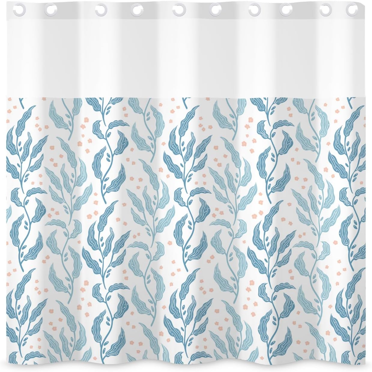 71x71 Inch Without Hook Leaves Shower Curtain and Liner Set Floral Leaf Light Blue Vertical Botanical Snap in Shower Curtains for Bathroom Scenery Country Rural Farmhouse Bathroom Set