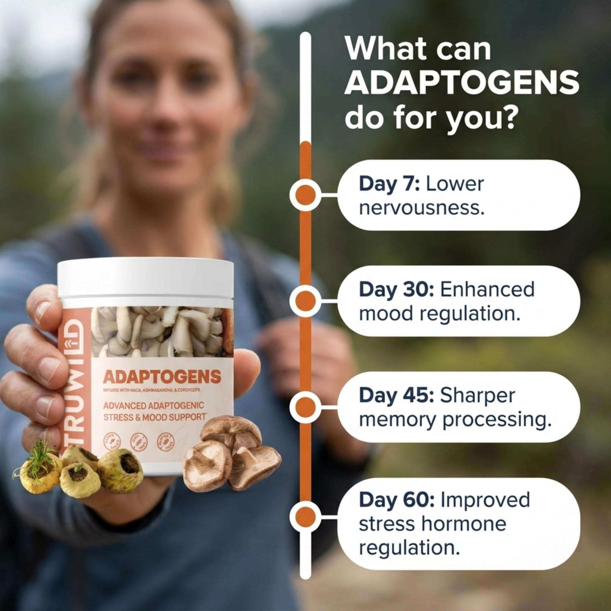 TruWild Adaptogen Blend with Cordyceps Maca Ashwagandha - Full Spectrum Mushroom Blend for Daily Support and Function, All Natural Formula with 7 Key Ingredients, 60 Capsules — Amazon image 5