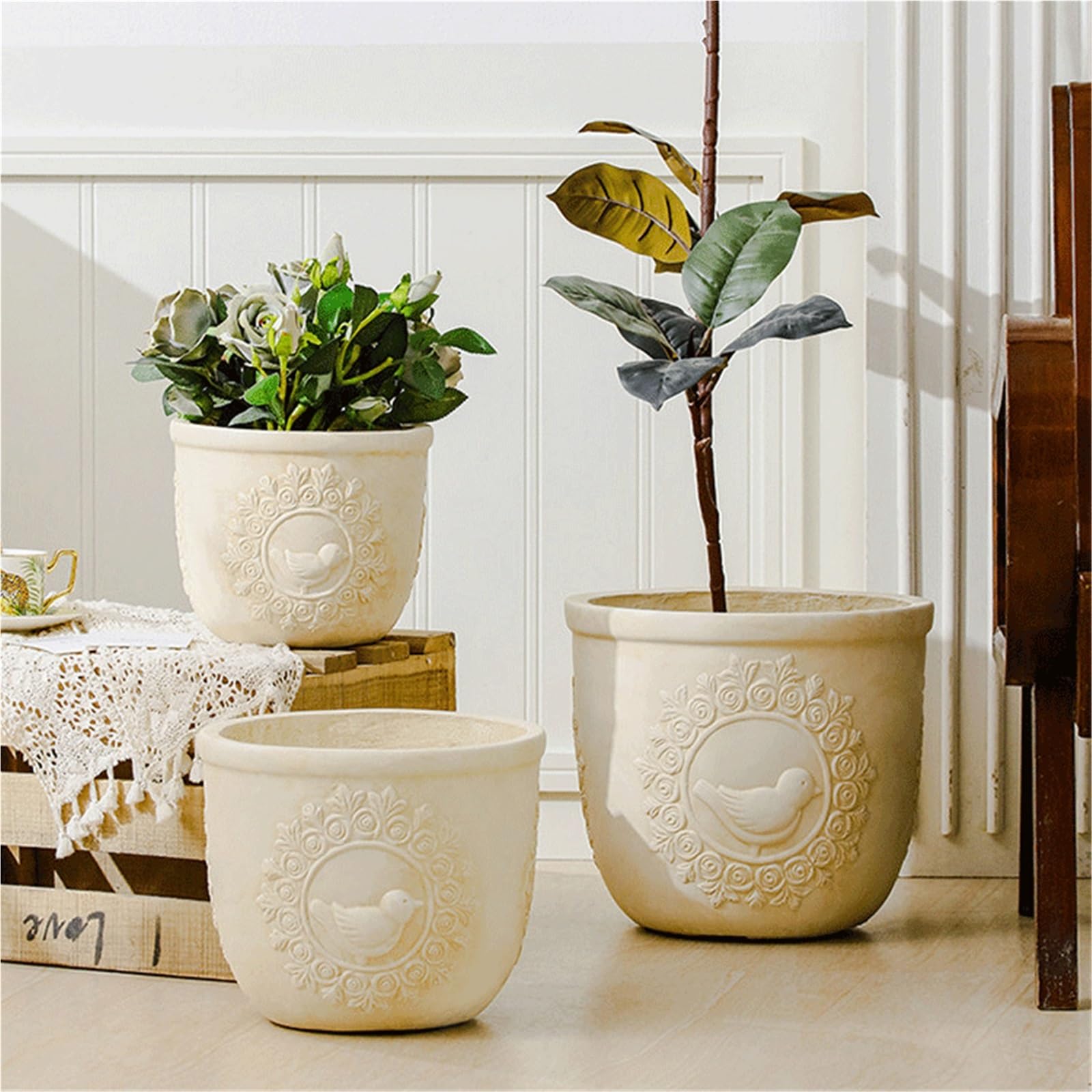 Doniczka ogrodnicza Stojąca donica magnezowo-ceramiczna w stylu vintage: emanująca dyskretnym luksusem(Mały)