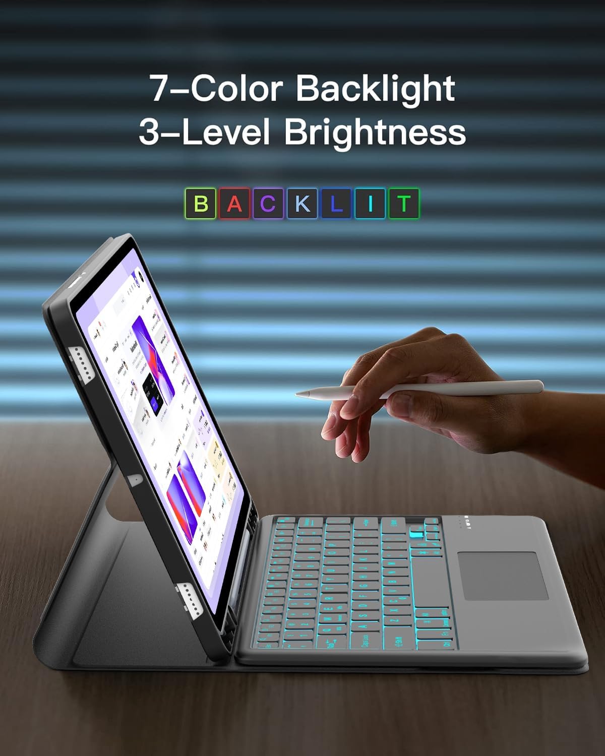 Keyboard Case for Samsung Galaxy Tab S10+ Plus/ S9 FE+ Plus/ S9+ Plus/ S8+ Plus / S7 FE/ S7+ Plus 12.4 inch, 7 Colors Backlit, Smart Touchpad, Detachable Folio Keyboard Cover with S Pen Holder, Blue