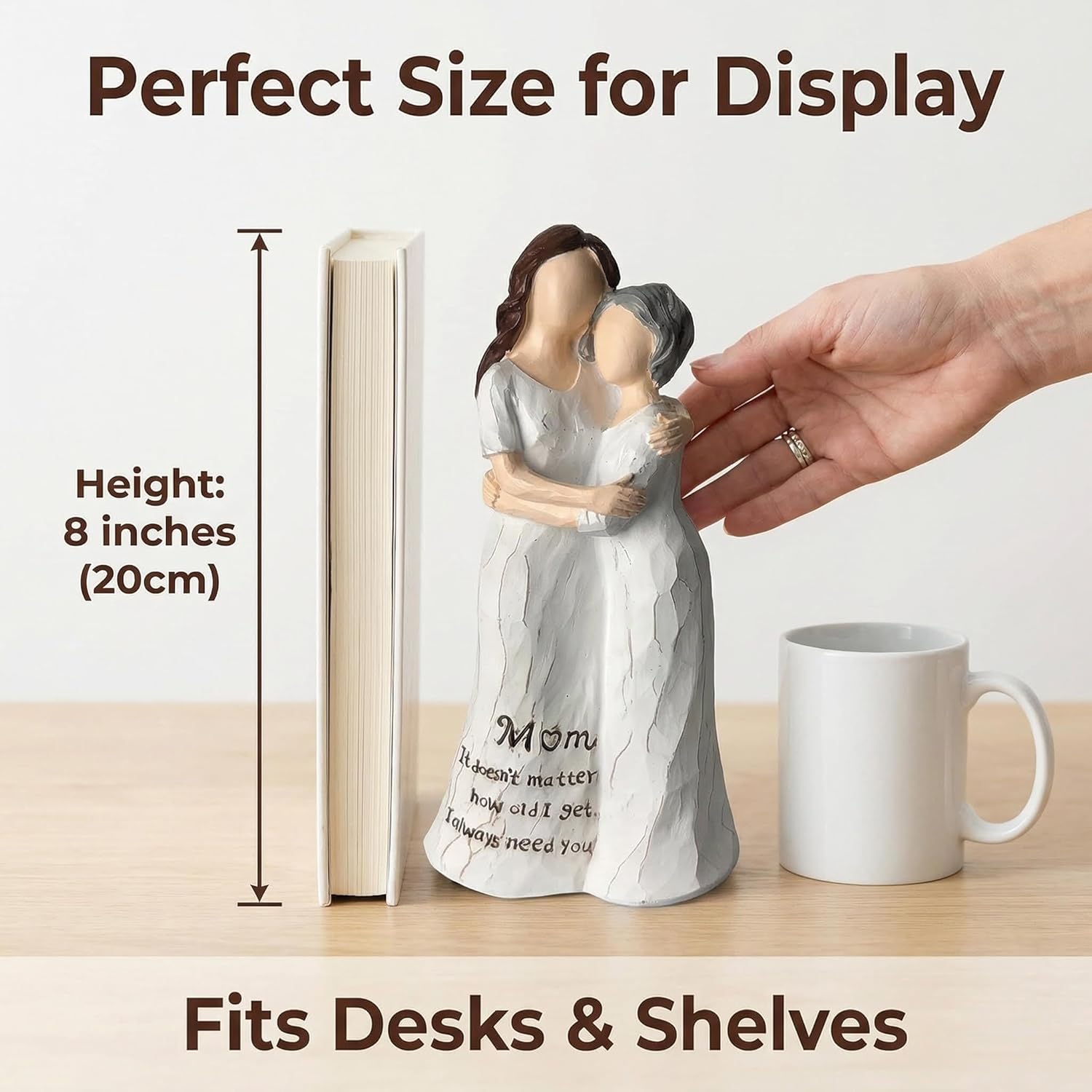 Meaningful Birthday Gift from a Daughter to her Mother，8" Mother Daughter Hug Sculpted Hand-Painted Statue，for Mother's Day, Christmasgift(Mom Gifts)