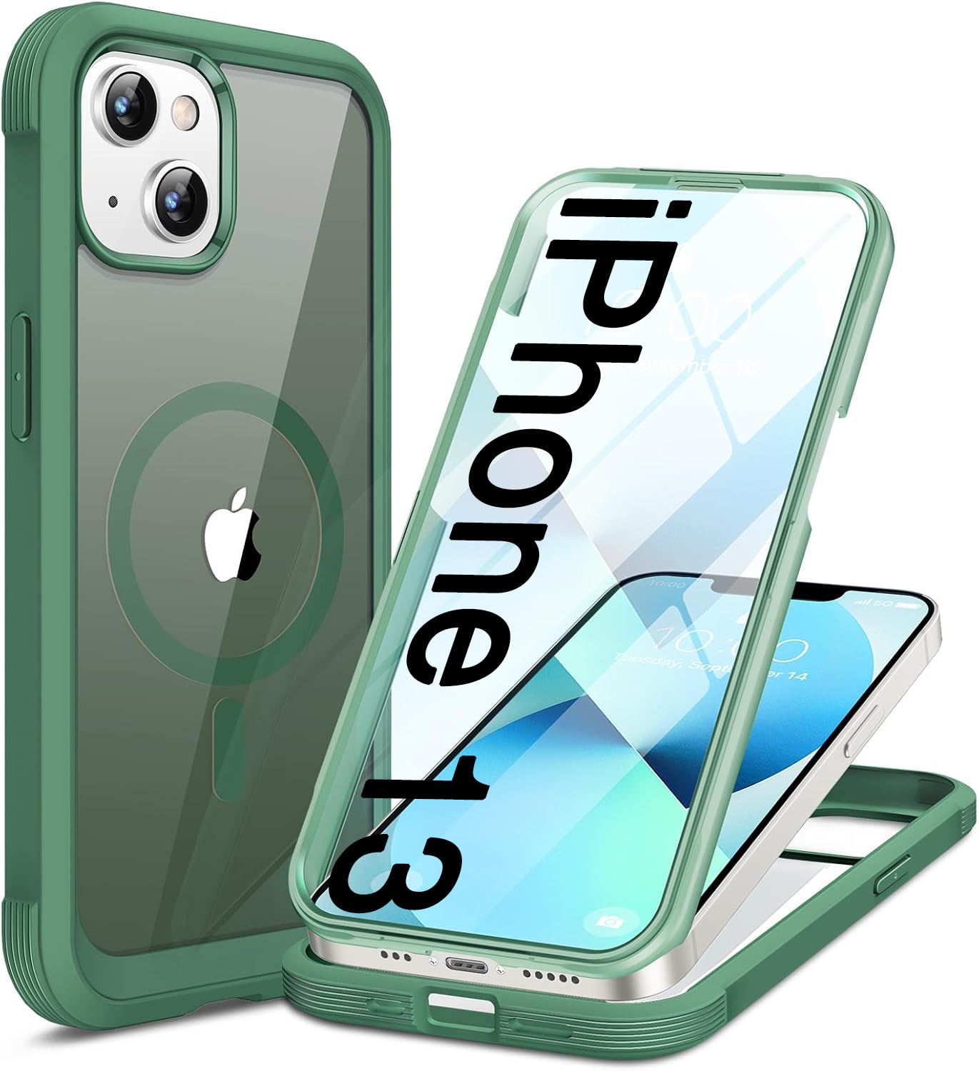 Miracase for iPhone 13 Case 6.1",Built-in Glass Screen Protector,Green