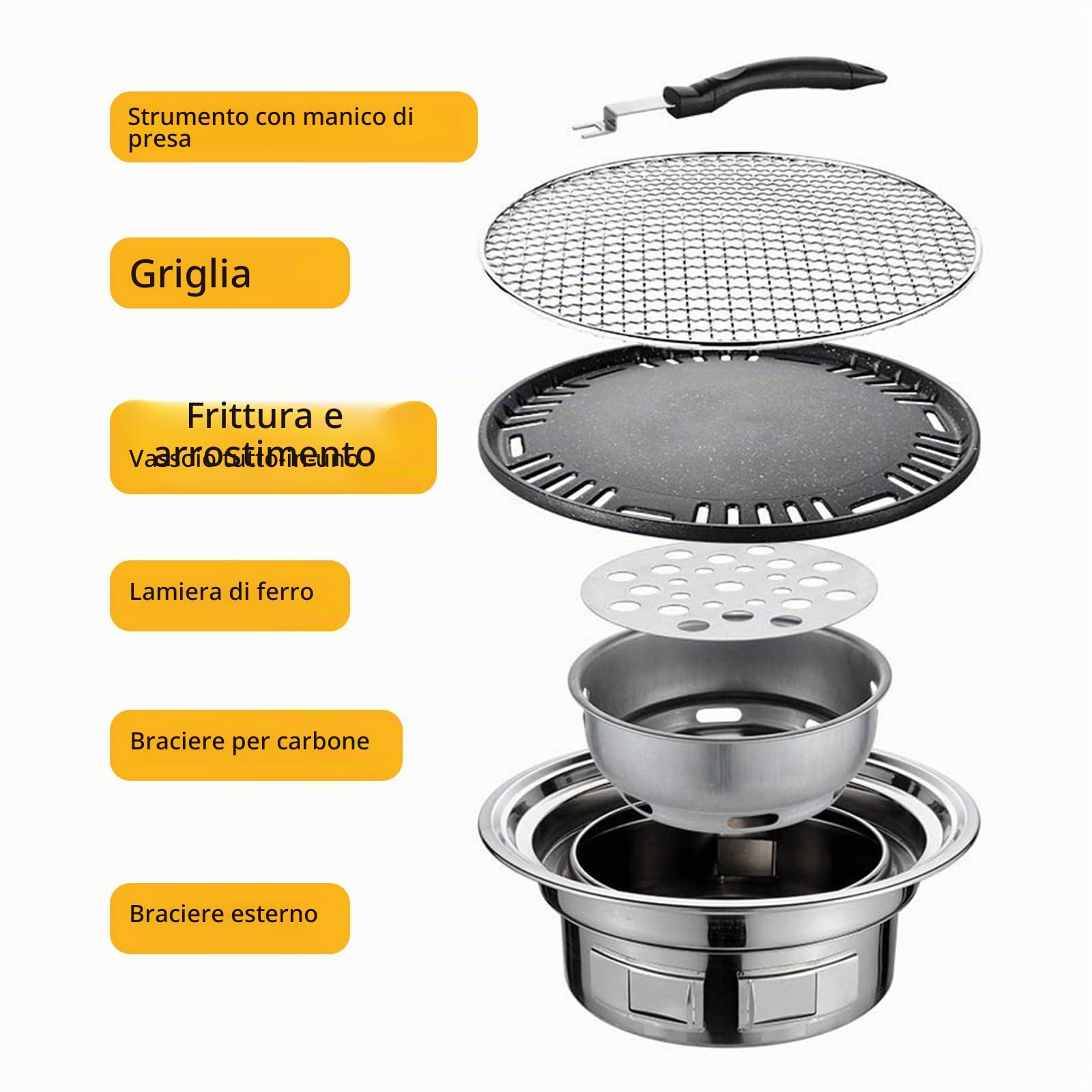 Griglia multifunzione 33 cm, griglia a carbonella, coreana, carbonella, griglia rotonda, griglia da tavolo, rete e vassoio, per cortile, picnic, spiaggia, campeggio