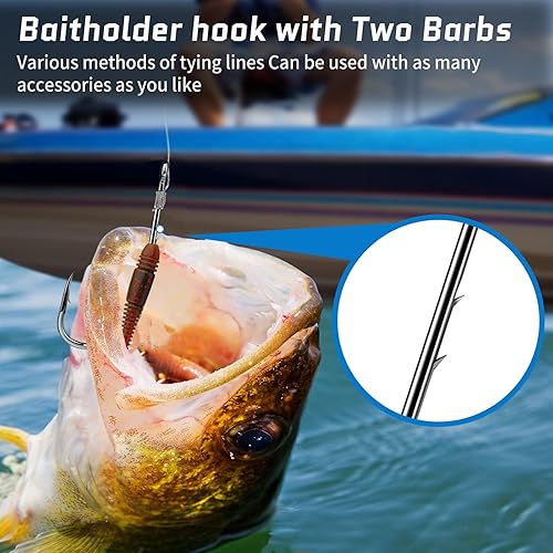 Miniatura 4 de FishTrip Ganchos de pesca compensados para cebo - 100 piezas anzuelo de pescado doble púavástago largoojo cerradonegro para aparejos de pesca agua