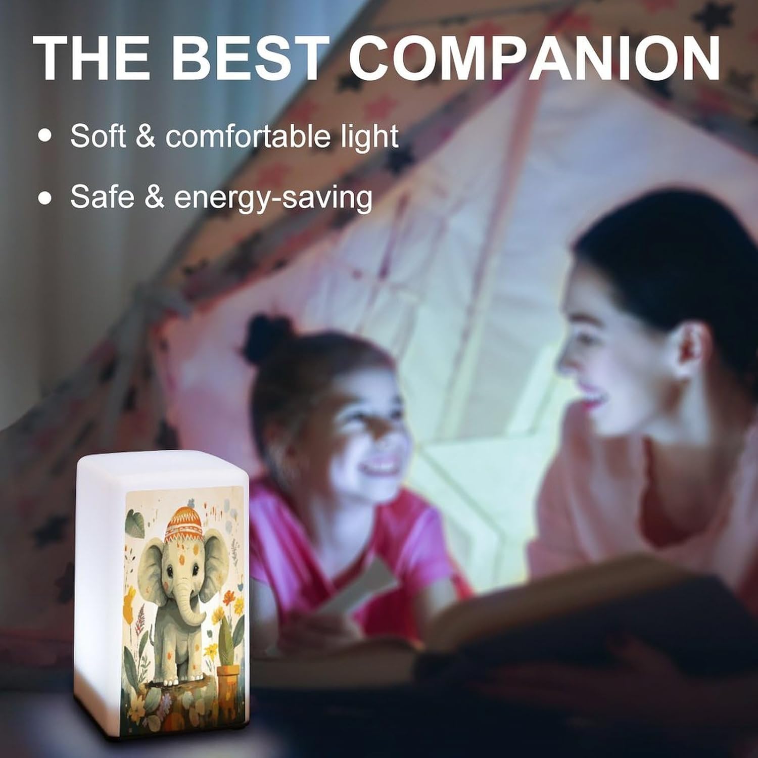 Cordless Night Light Battery Powered Dimmable Lamp for Reading Cartoon Elephant Small Desk Lamp for Bedroom Living Room Office