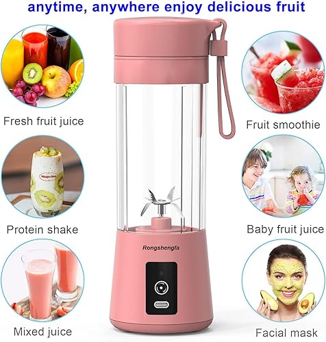 Miniatura 5 de Licuadora portátil, mini botellas de licuadora personal para batidos y batidos, con mezclador inalámbrico recargable por USB, taza eléctrica para