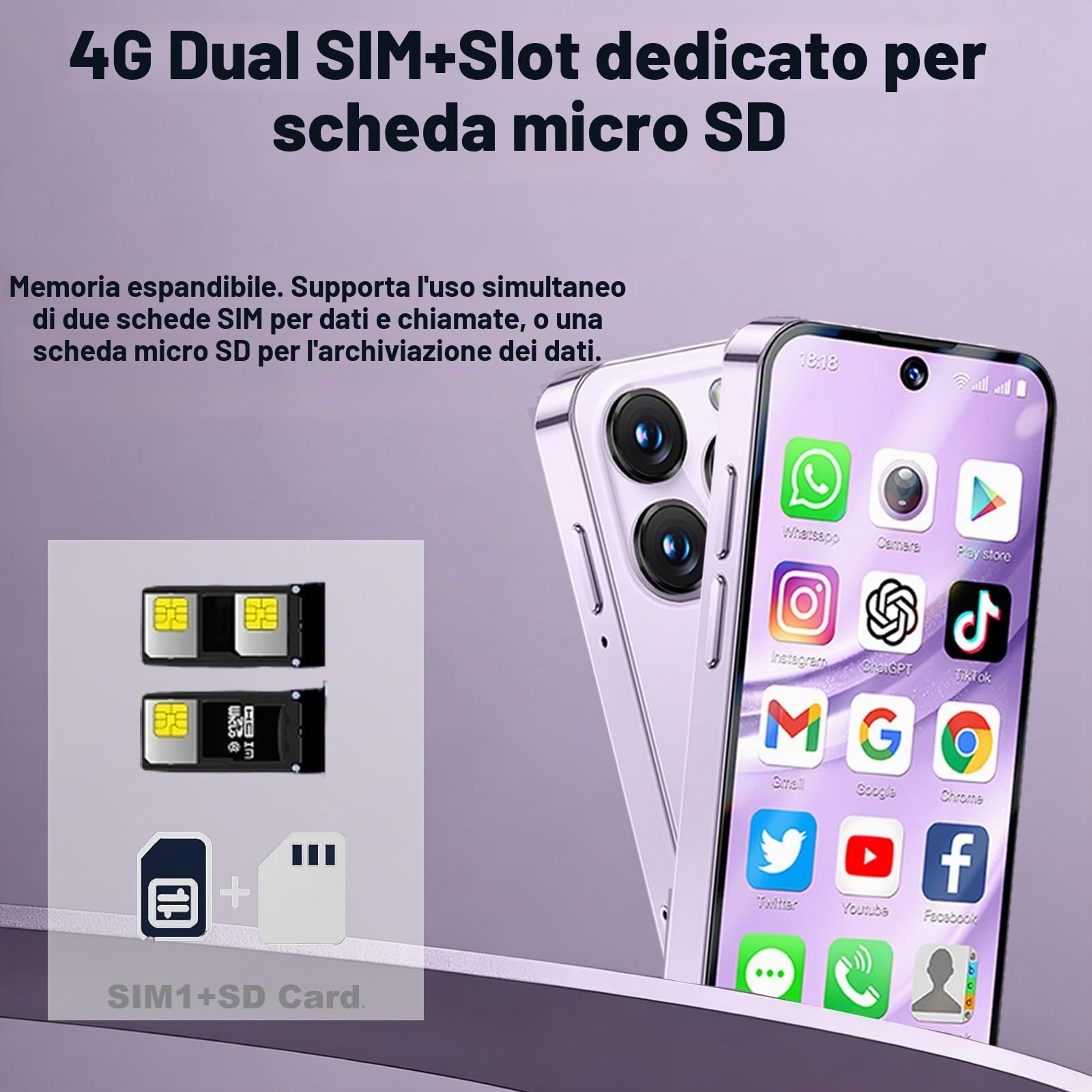 Longben Mini Smartphone Sbloccato, Android 12 4G, Display Full Screen 3,88", Dual SIM, Fotocamera HD 5MP+2MP, Batteria 1950mAh, GPS, Wi-Fi, Riconoscimento Facciale, OTG (3GB+32GB, Rosa)