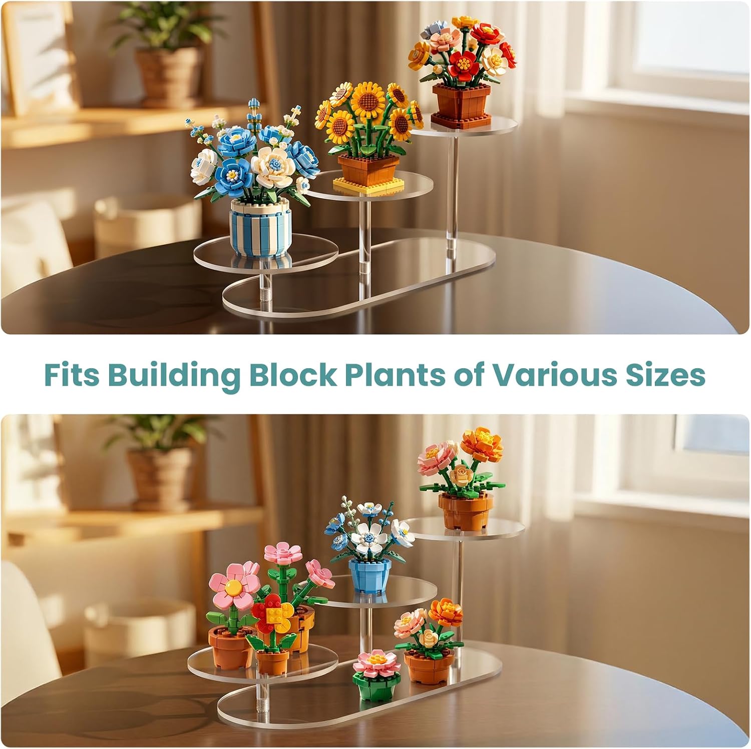 NiHome 3-Tier Acrylic Display Riser for LEGO Botanicals & Cupcakes, Clear | Space-Saving Perfume Organizer Stand with Tool-Free Assembly, Holds Figurines, Plants & Home, Office or Party Décor, 1 PCS