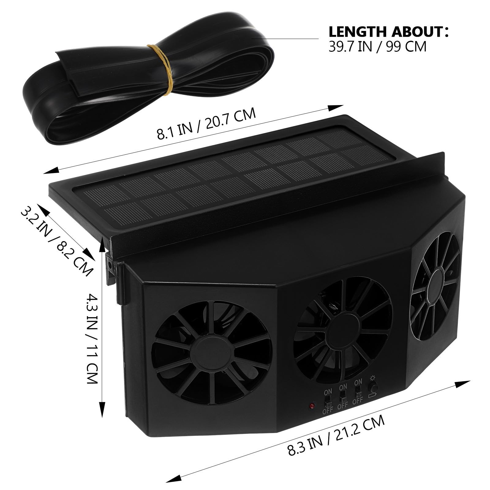 Ventilador Solar de Ventana para Coche Abs Negro Triple Diseño
