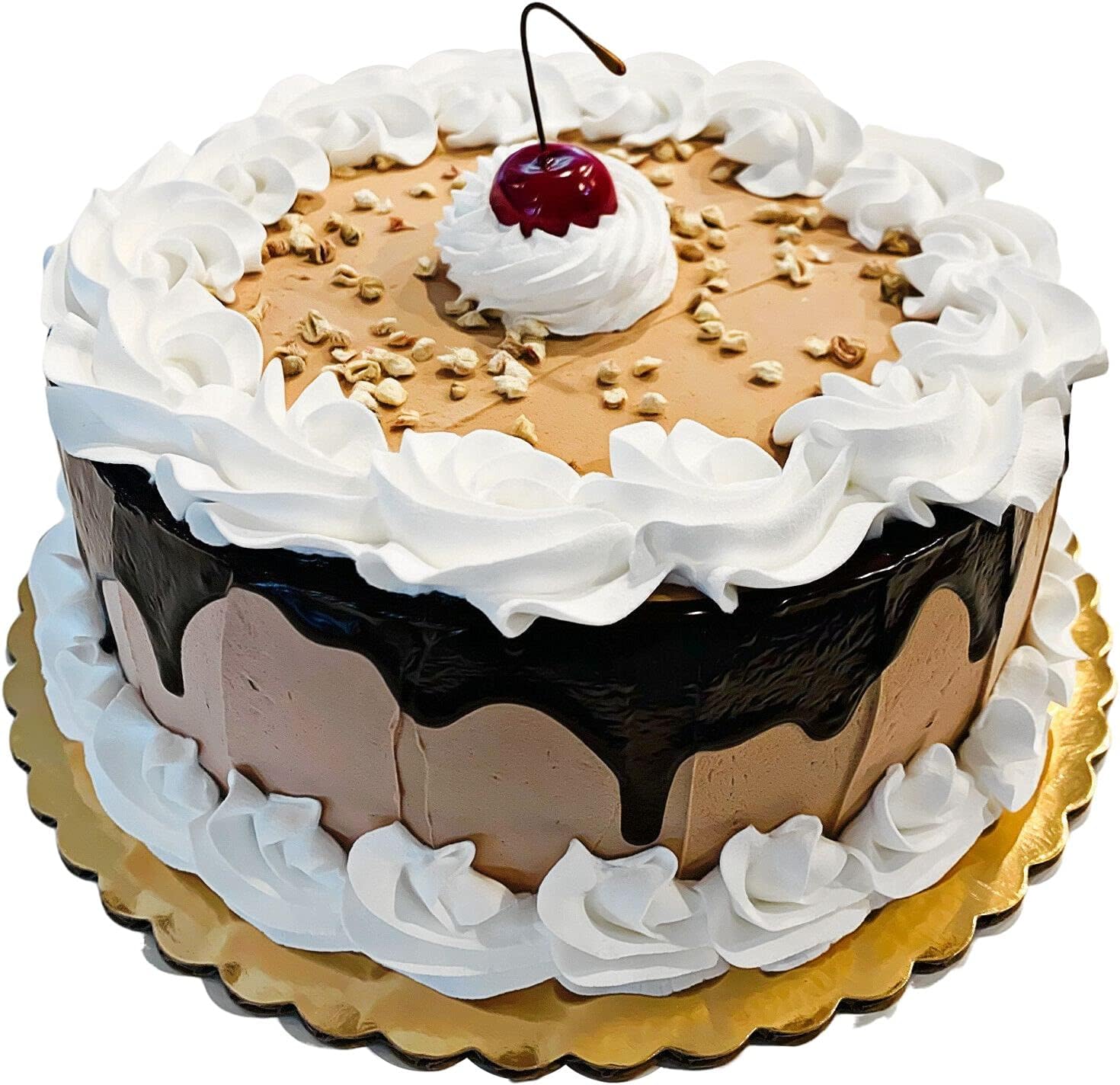 Fake Cupcakes & Cake – Made in USA Artificial Cakes for Display – Faux Cake Decorations for Home & Kitchen - Cake Plate Fake Food Desserts - Fake Chocolate Drizzle Cake