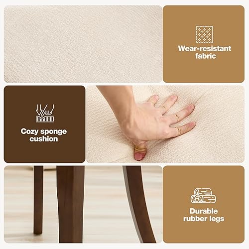 Miniatura 7 de UVV Juego de 2 sillas de comedor de madera, sillas de comedor modernas de mediados de siglo tapizadas en tela para cocina y comedor, silla de cena