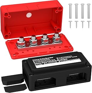 300A Bus Bar 12V DC Waterproof Power Distribution Block 3/8" (M10) 4 Studs Heavy Duty Busbar Terminal Block 12 Volt for Marine Boat Car Solar -Positive&Ground