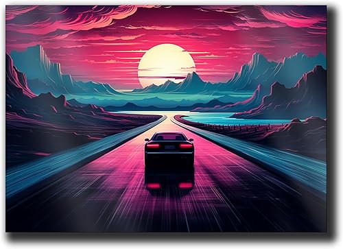Unique Synthwave Style Retro Art, 80s style art, framed poster print, guest room art, cool living room art, Wall Art Living Room, Wall Art disponible en Yaxa Costa Rica