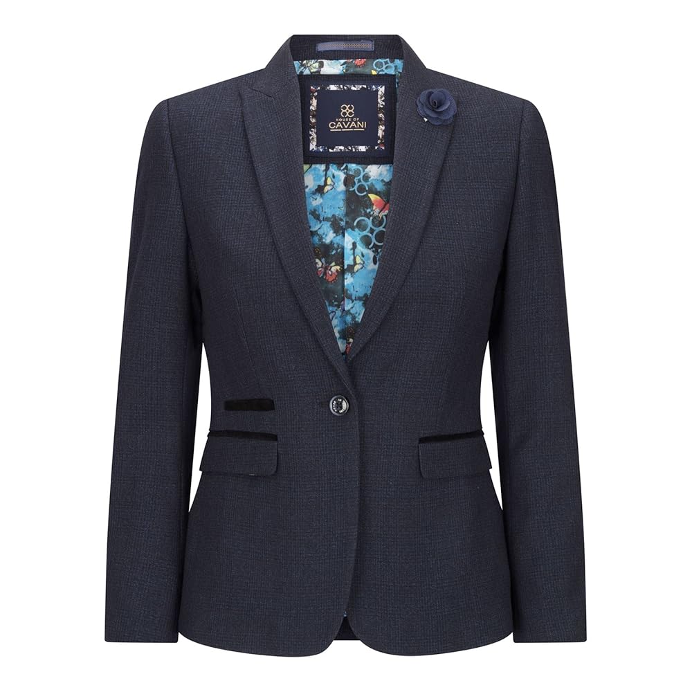 Ladies Tweed Navy Check Blazer Wool Classic Hunting Jacket