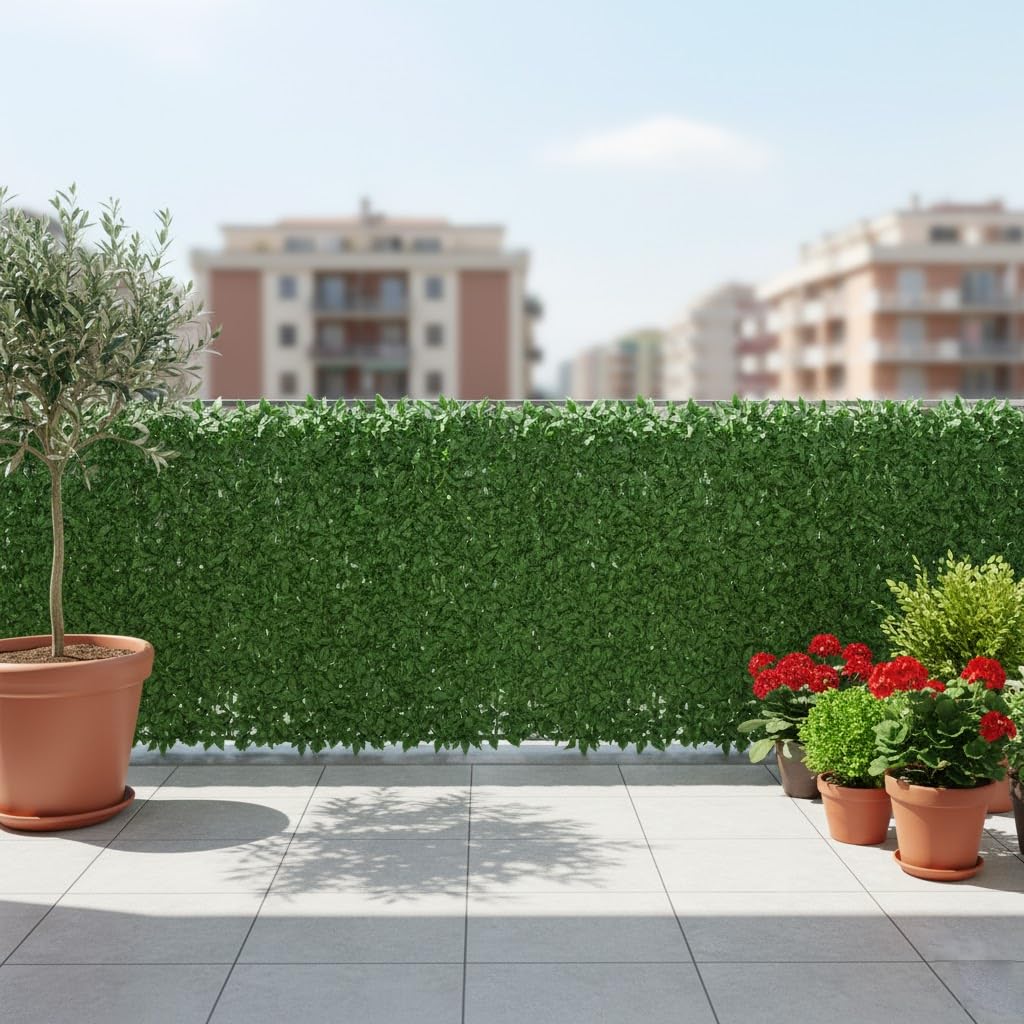 Bricozone Siepe Artificiale Edera Verde In Fibra Di Poliestere E Pvc Resistente Ai Raggi Uv Frangivista Decorativa Da Esterno E Interno Per Balcone Terrazzo Recinzione Giardino (1 x 3 metri)