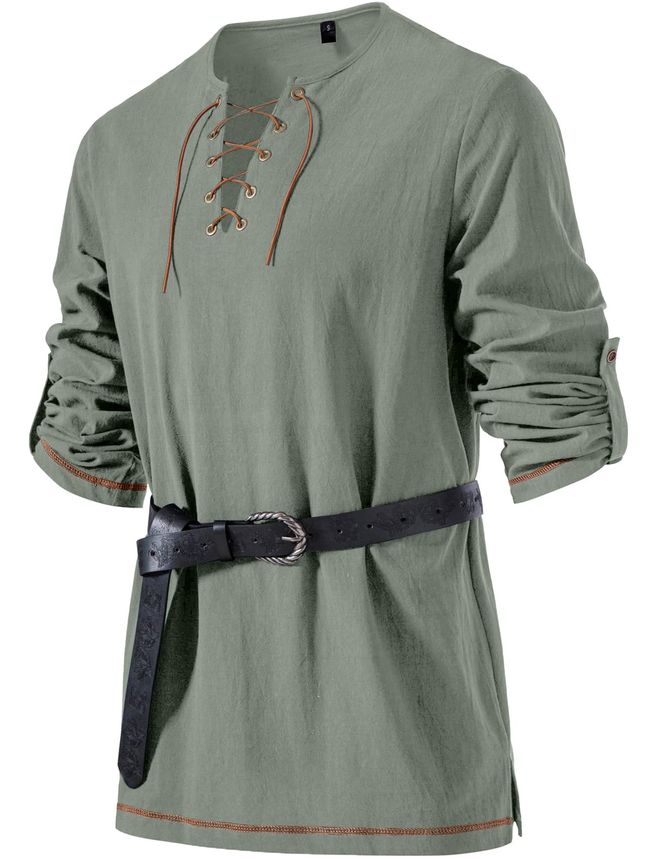 JEMITOP Mens Pure Cotton Vintage Shirt Renaissance Costume Without Belt